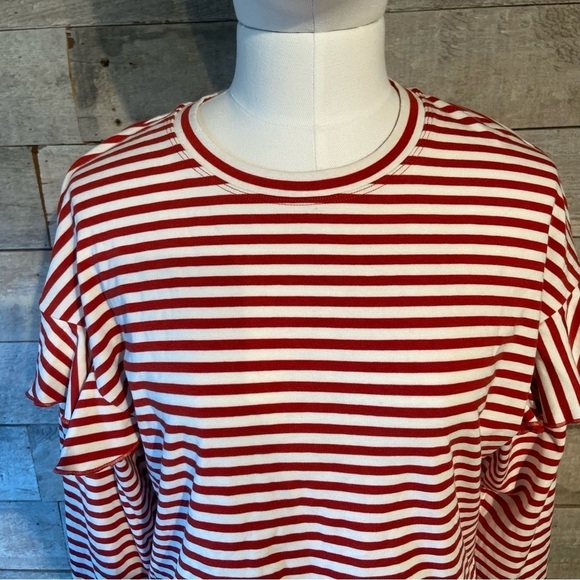 🛍️3/$30 H&M women’s  striped ruffled long sleeved shirt in size medium - Picture 10 of 15
